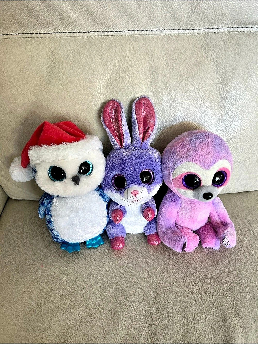 TY Plush Bundle (Icicles Owl, Twinkle Toes Bunny, Dangler Sloth) Plushes